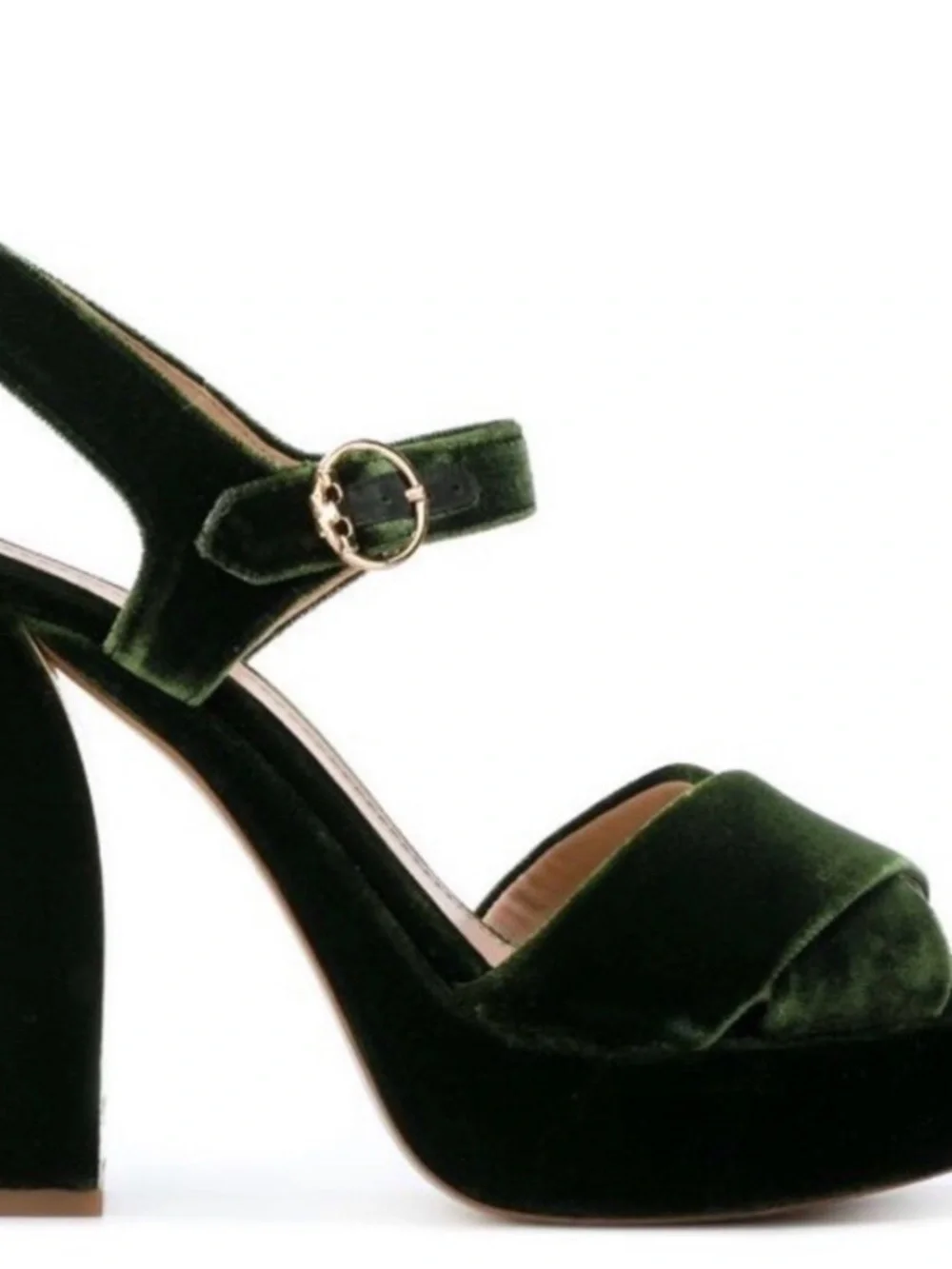 Tory Burch Loretta Dark Green Velvet Platform Heel Sandals (7.5)